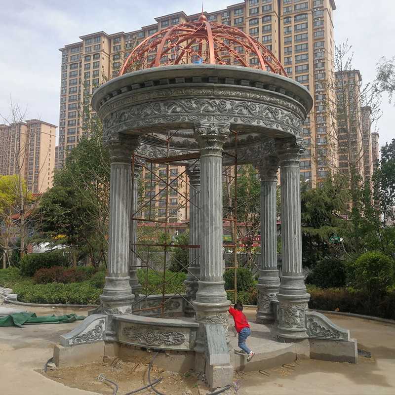 景觀涼亭廠家，園林小區(qū)景觀亭子，大理石石材涼亭